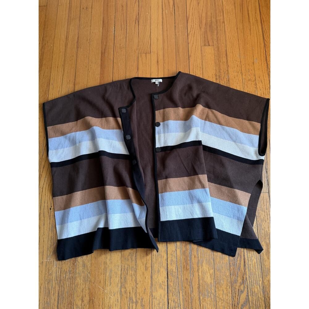 Tyler Böe Cape Womens XS/S Brown Stripe Knit Snap Front Cotton Blend Kimono